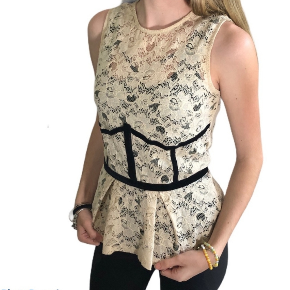 Topshop Lace Corset Top with Velvet Trim size 2